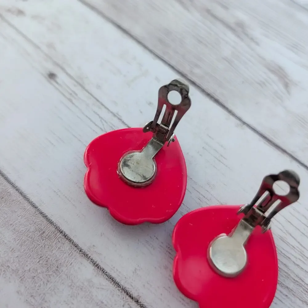 Vintage Clip On Earrings Large Red Statement Flourish 1.25